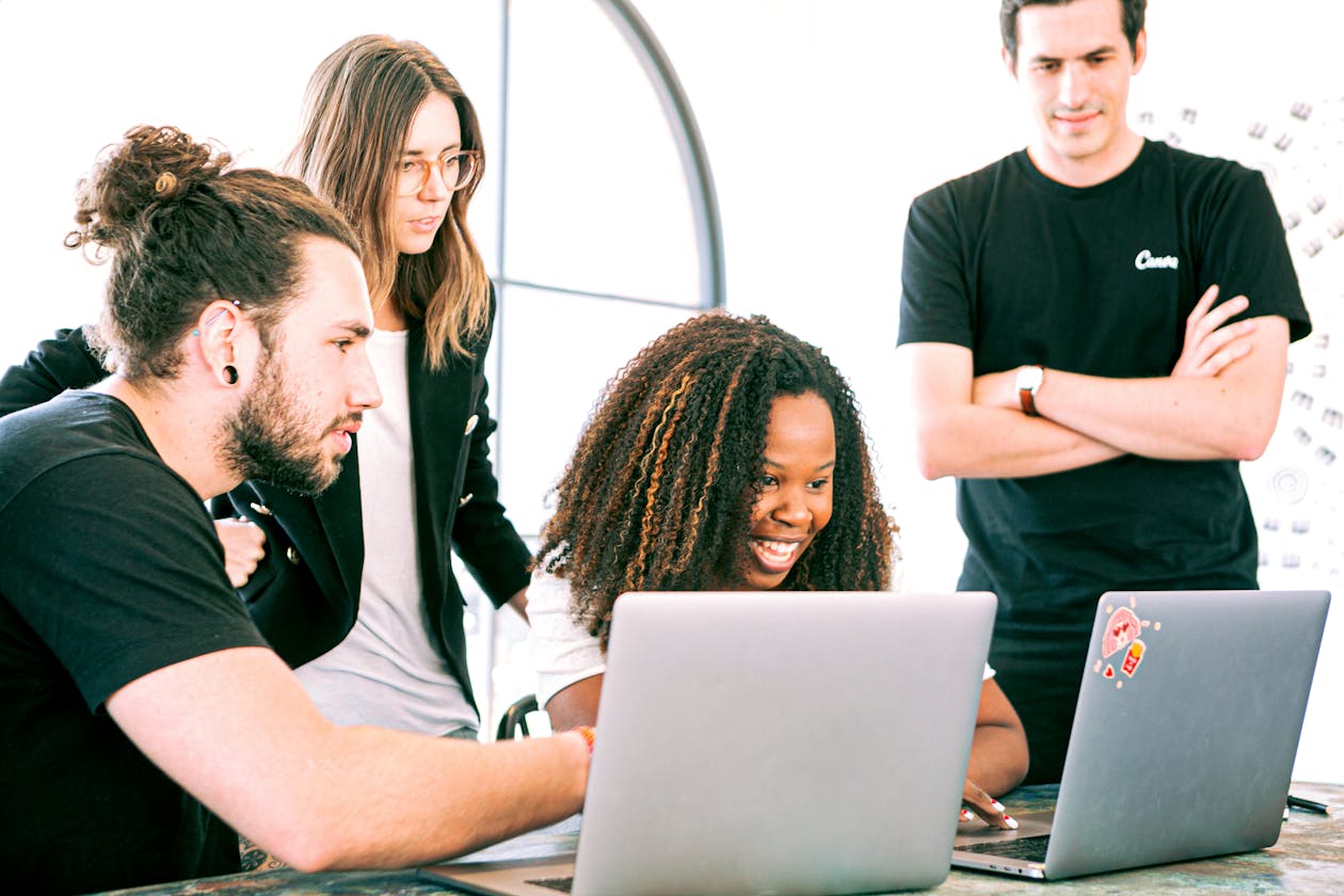 Diverse team in a focused office meeting